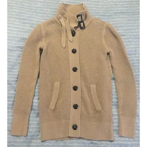 Thick Knit Cardigan with Funnel Neck and Buckles